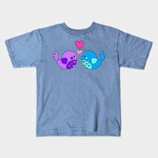 Love Birds (Purple and Blue) - Blue Kids T-Shirt